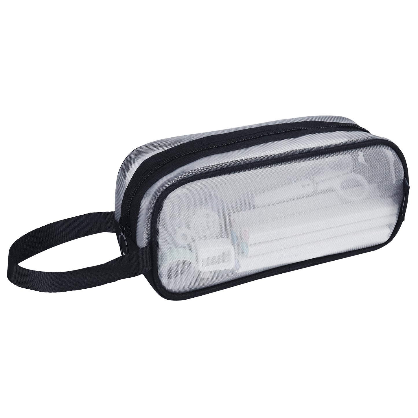 Aosbos Clear Mesh Pencil Case, Transparent Pen Holder, Multi-Purpose Organizer with Portable Strap, White and Black - Aosbos Direct