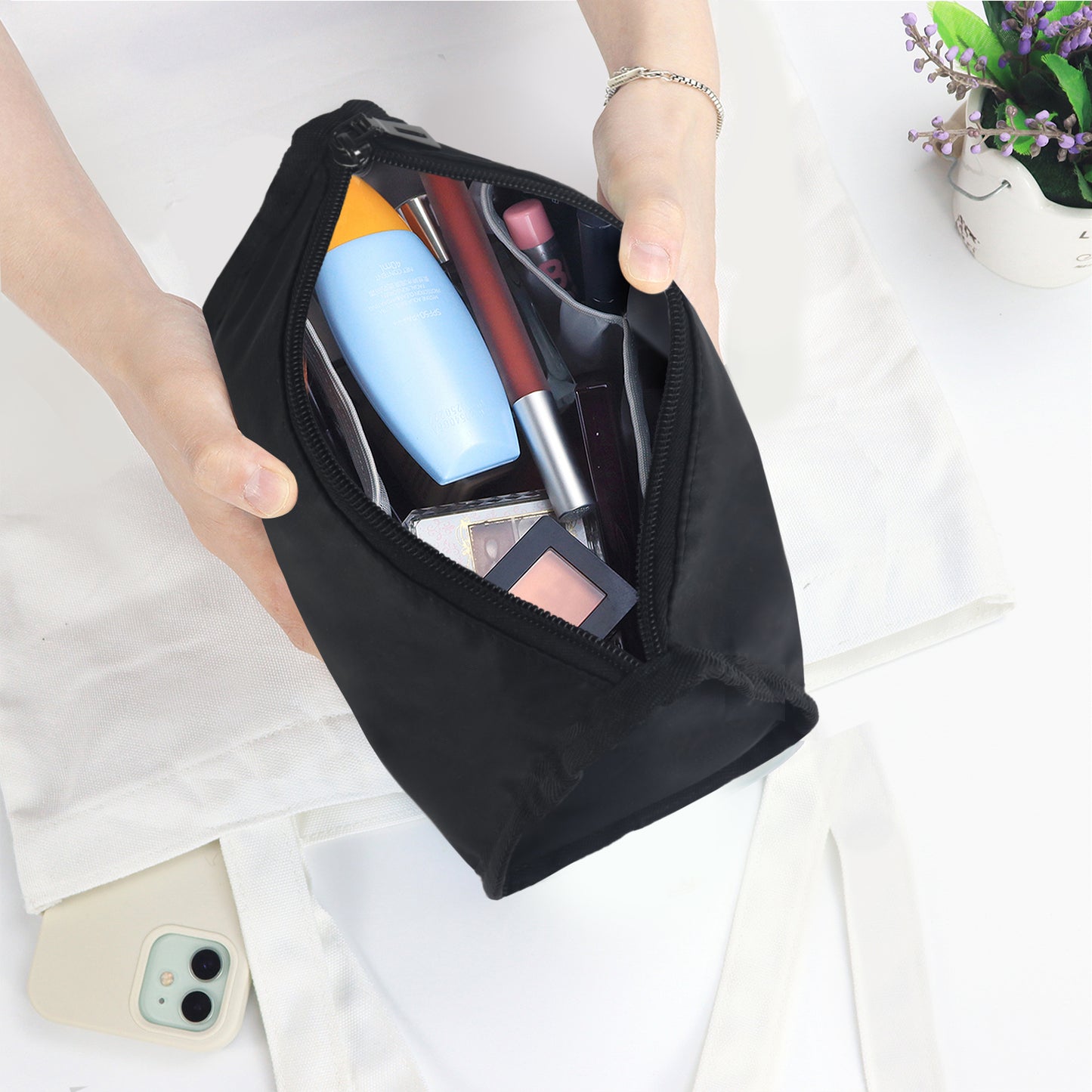 Aosbos Premium Small Makeup Bag, Compact Travel Cosmetic Pouch for Women, Black - Aosbos Direct