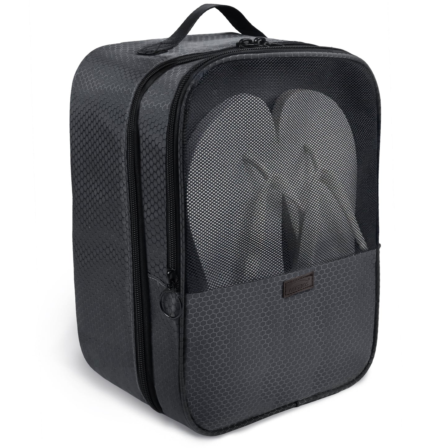 Aosbos 2-Layer Travel Shoe Bags with Trolley Sleeve - Portable Honeycomb Black Shoe Storage Pouch - Aosbos Direct