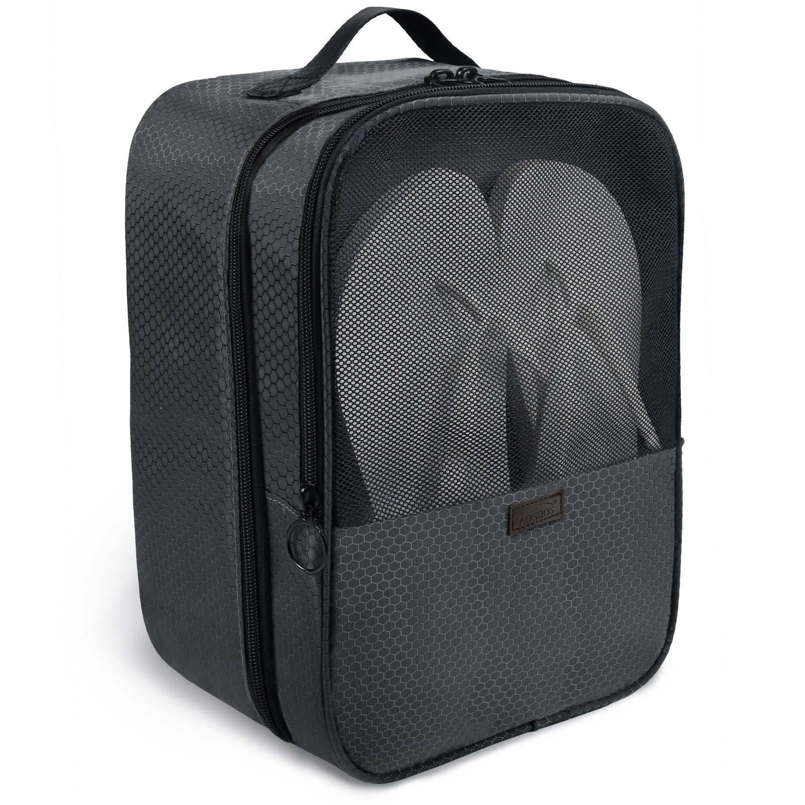 Aosbos 2-Layer Travel Shoe Bags with Trolley Sleeve - Portable Honeycomb Black Shoe Storage Pouch - Aosbos Direct