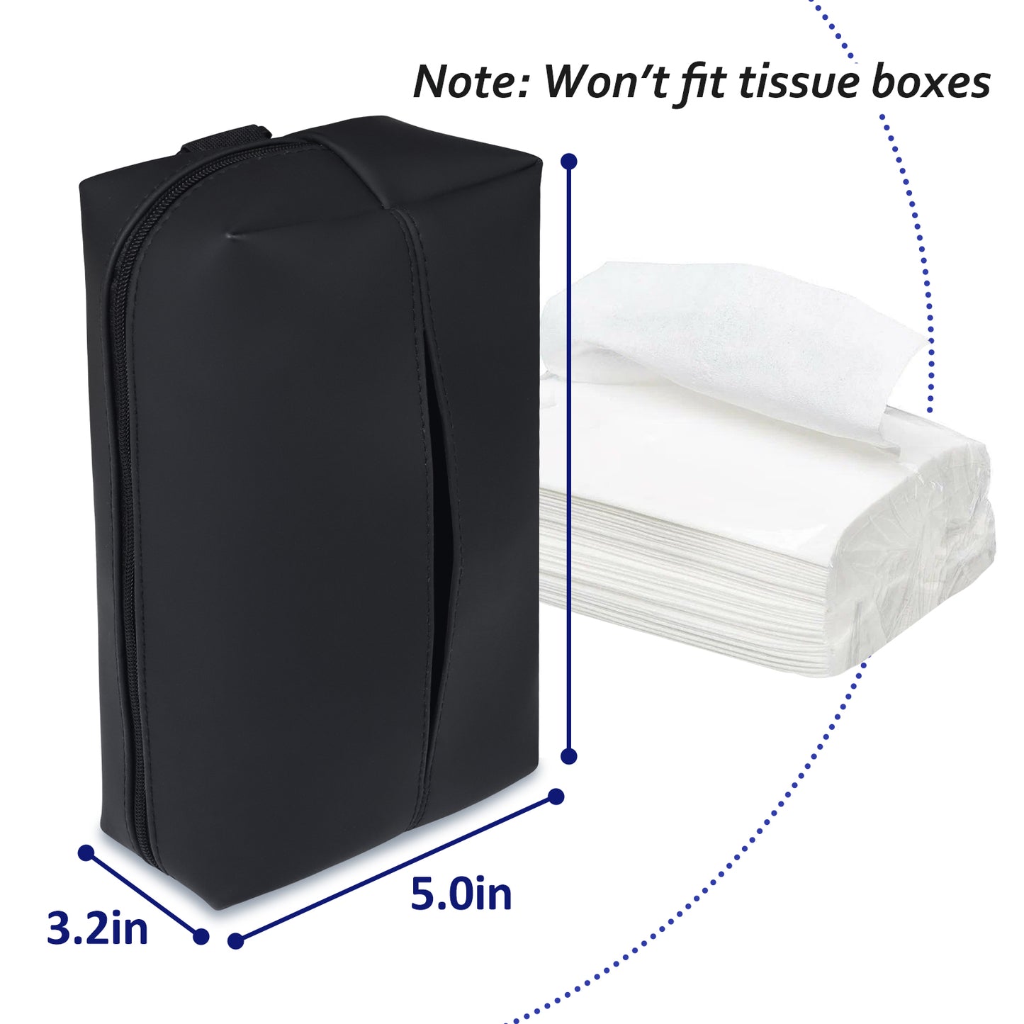 Aosbos Large Car Tissue Holder - Fits 120 Standard Tissue Boxes, PU Leather, Adjustable Elastic Band, Easy Installation for Backseat & Armrest - Black - Aosbos Direct
