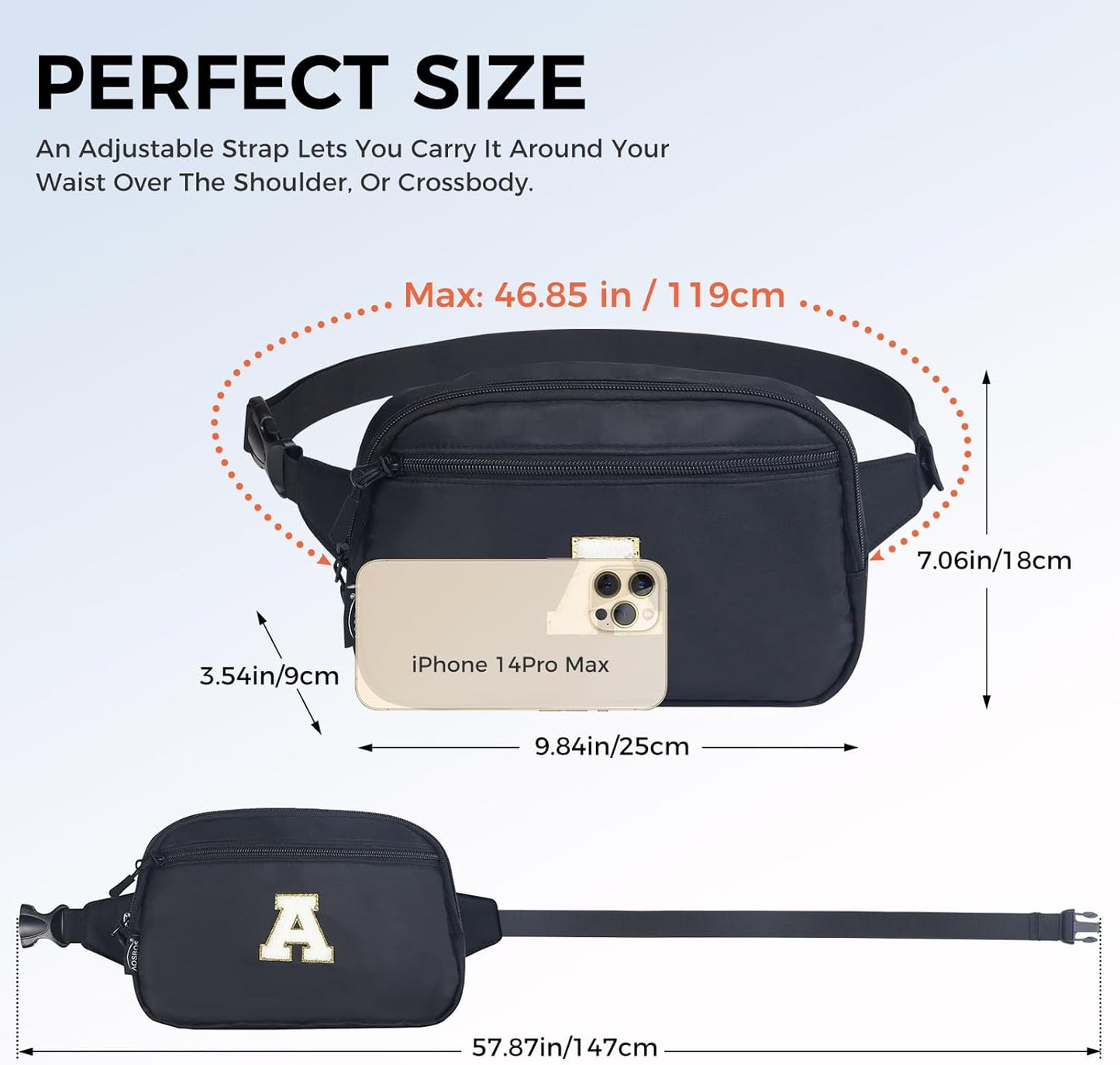 Aosbos Fanny Pack for Women Crossbody Bag | Adjustable Waist Pack with Multiple Compartments, Waterproof Travel Sling Bag for Running, Cycling, Dog Walking (Black, Gift Idea) - Aosbos Direct