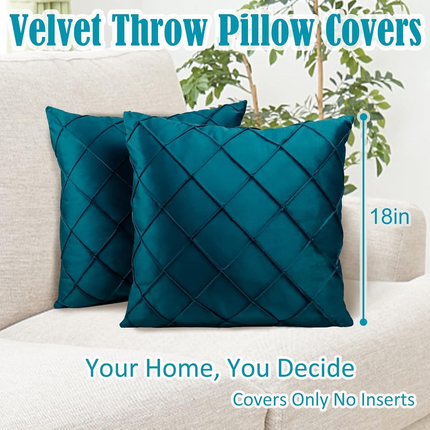 Aosbos Velvet Throw Pillow Cover 18x18, Soft Luxury Cushion Covers for Couch, Bed, Living Room, Set of 2, Teal - Aosbos Direct