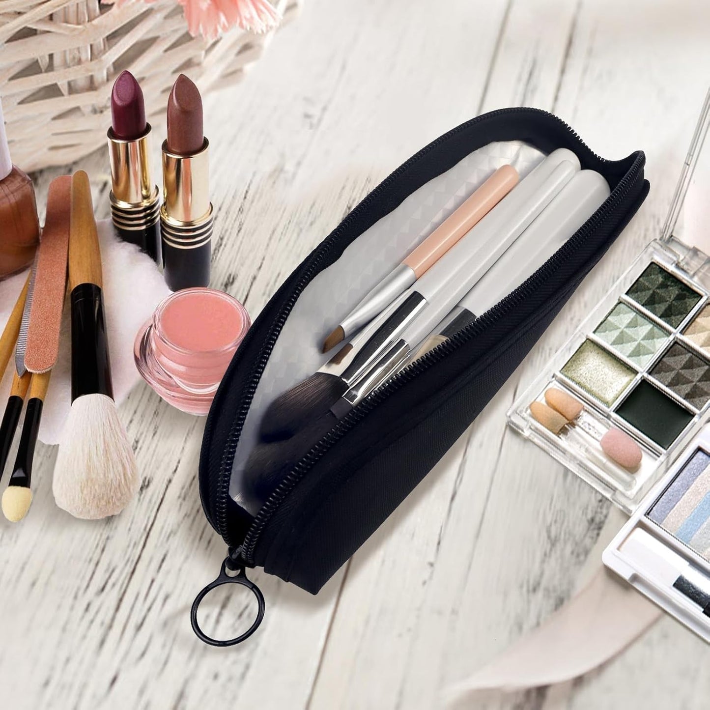 Aosbos Travel Makeup Brush Holder, Small Cosmetic Pouch Organizer for Brushes, Black Multi-functional Case - Aosbos Direct