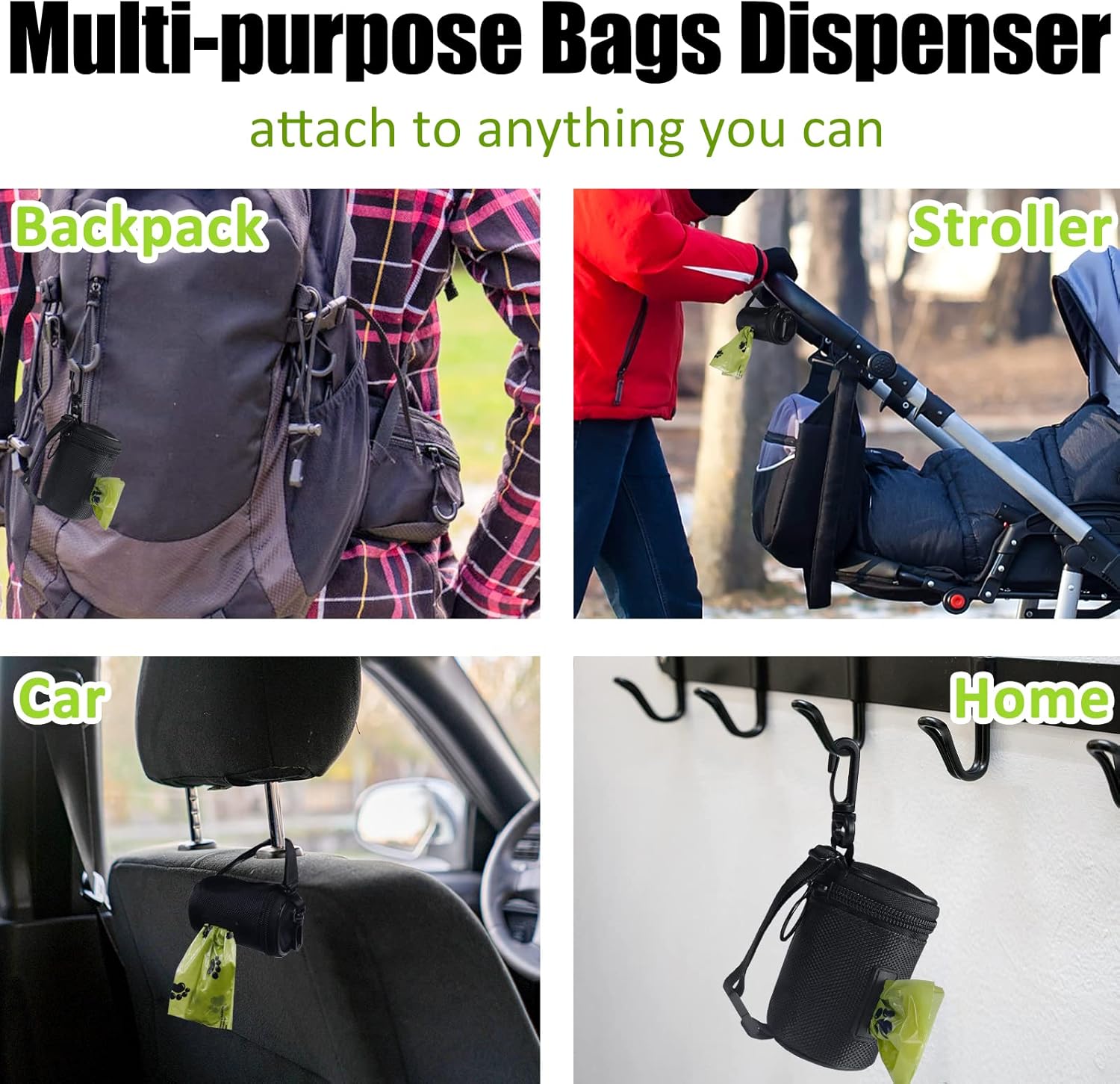 Aosbos Dog Poop Bag Holder with Leash Dispenser, Adjustable Strap, Zipper Pouch, Black - Aosbos Direct