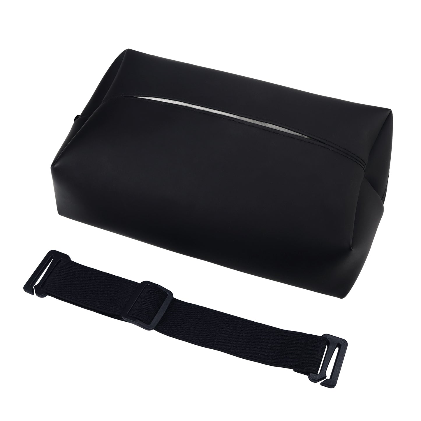 Aosbos Large Car Tissue Holder - Fits 120 Standard Tissue Boxes, PU Leather, Adjustable Elastic Band, Easy Installation for Backseat & Armrest - Black - Aosbos Direct