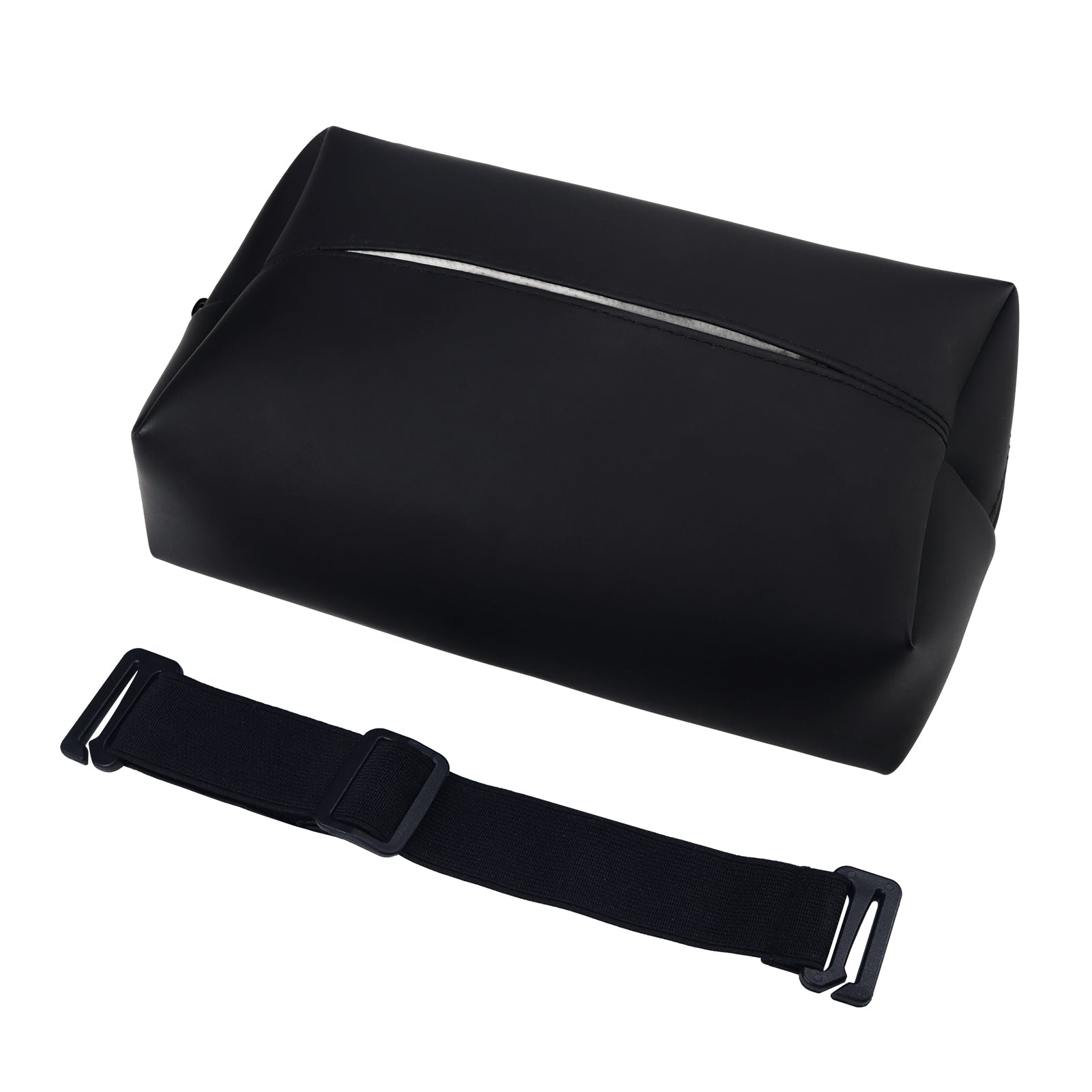 Aosbos Large Car Tissue Holder - Fits 120 Standard Tissue Boxes, PU Leather, Adjustable Elastic Band, Easy Installation for Backseat & Armrest - Black - Aosbos Direct