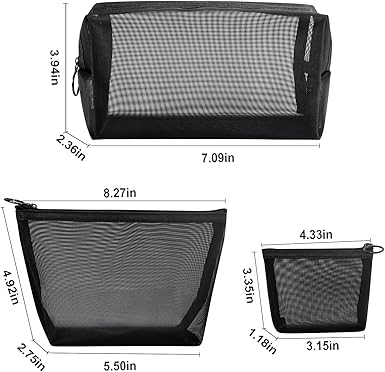 Aosbos 3-Piece Mesh Makeup Bag Set - Portable Cosmetic Pouch Organizer for Travel, Home & Office (3 Sizes) - Aosbos Direct