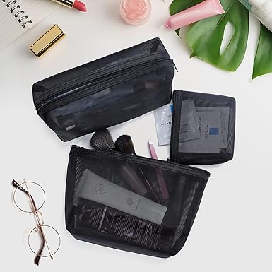 Aosbos 3-Piece Mesh Makeup Bag Set - Portable Cosmetic Pouch Organizer for Travel, Home & Office (3 Sizes) - Aosbos Direct