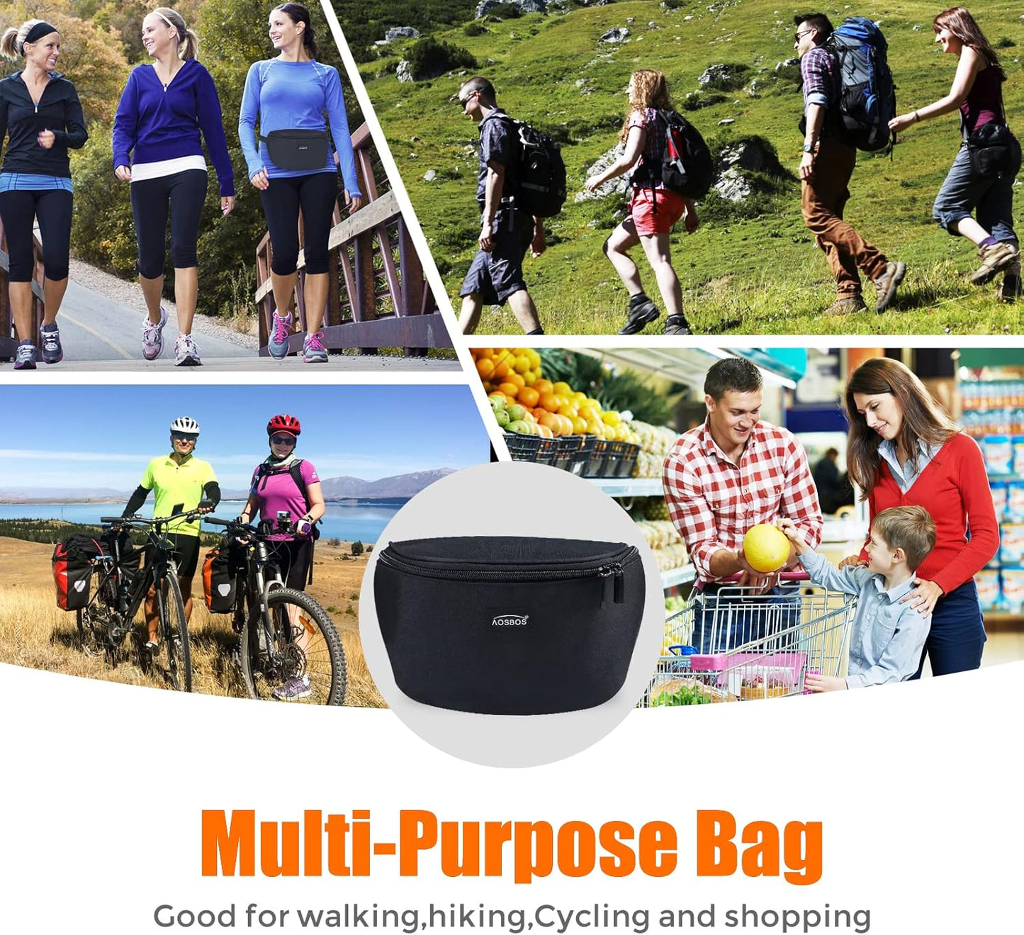 Aosbos Fanny Pack for Men & Women - Black Crossbody Waist Bag - Aosbos Direct