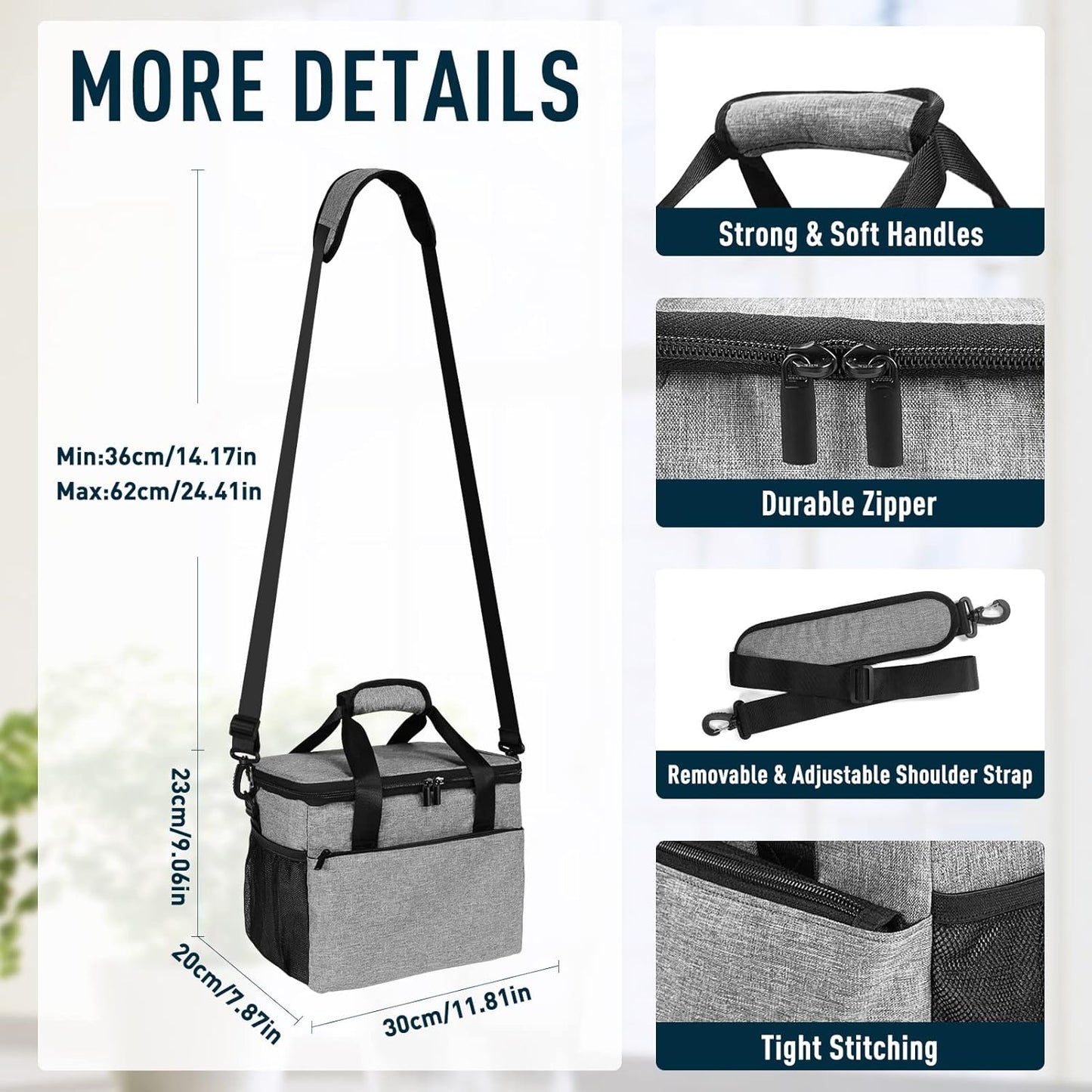 Aosbos Insulated Large Lunch Box 15L (24 Can) Leakproof Cooler Tote for Work, Picnic, Travel - Grey - Aosbos Direct
