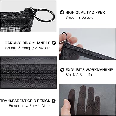 Aosbos 3-Piece Mesh Makeup Bag Set - Portable Cosmetic Pouch Organizer for Travel, Home & Office (3 Sizes) - Aosbos Direct