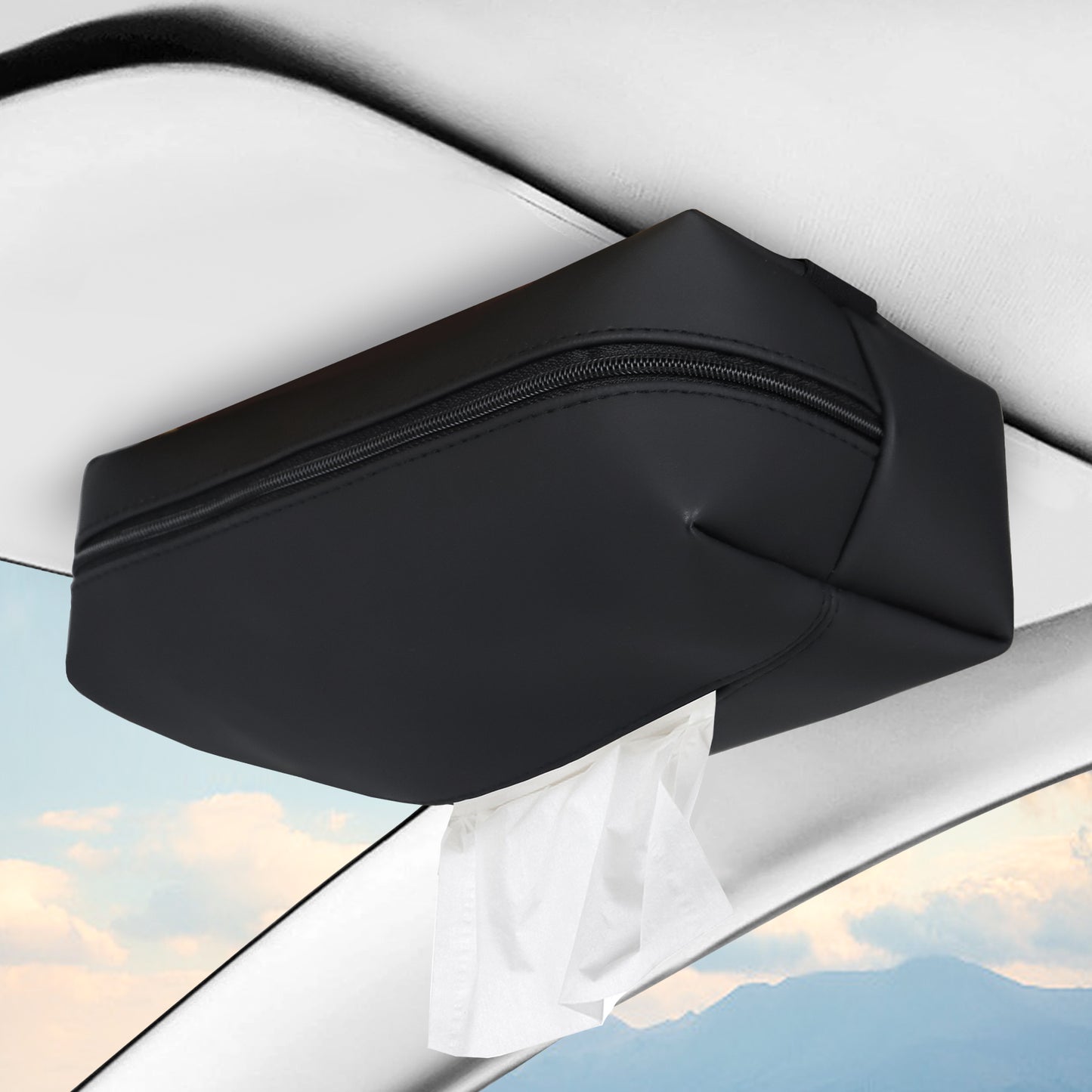 Aosbos Large Car Tissue Holder - Fits 120 Standard Tissue Boxes, PU Leather, Adjustable Elastic Band, Easy Installation for Backseat & Armrest - Black - Aosbos Direct