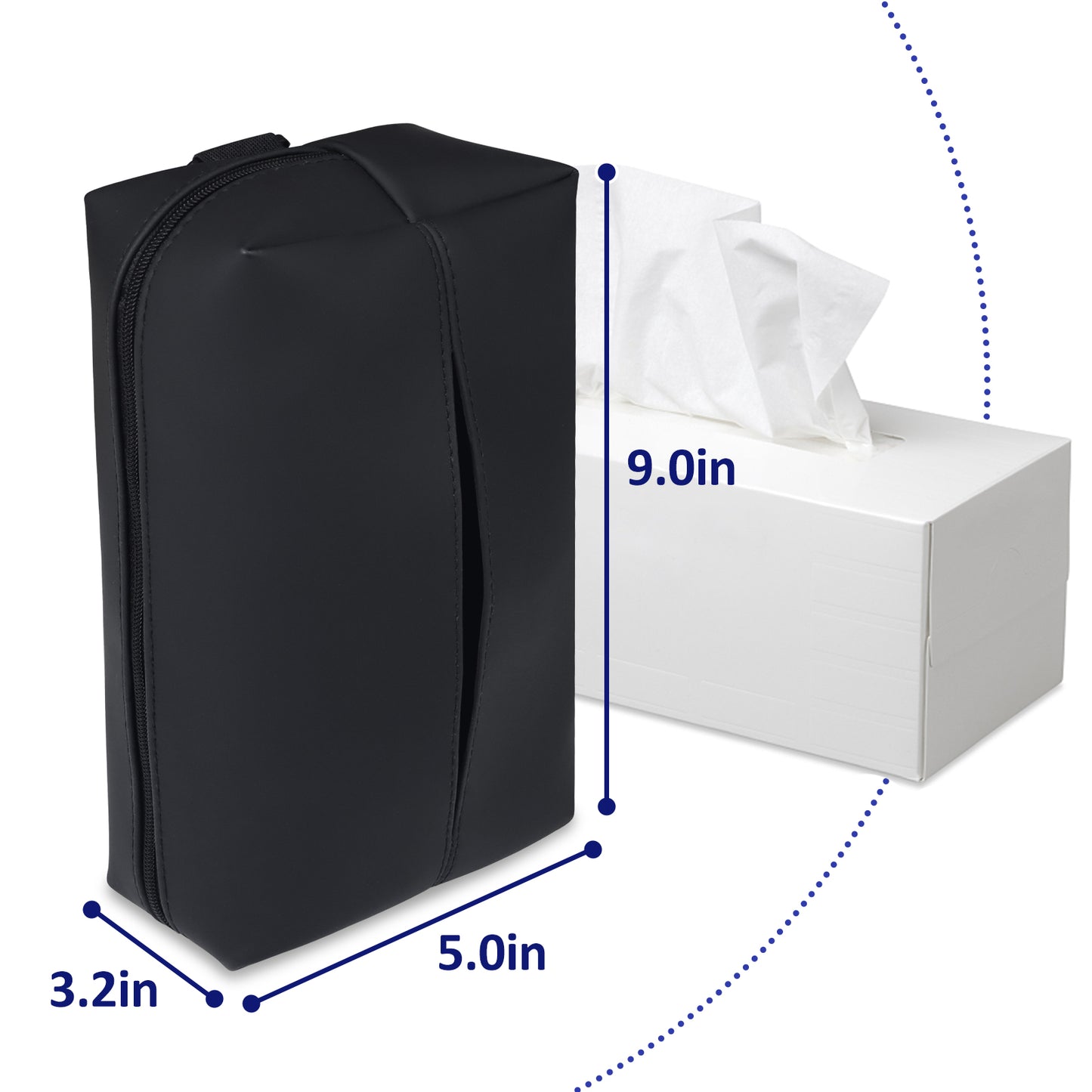 Aosbos Large Car Tissue Holder - Fits 120 Standard Tissue Boxes, PU Leather, Adjustable Elastic Band, Easy Installation for Backseat & Armrest - Black - Aosbos Direct