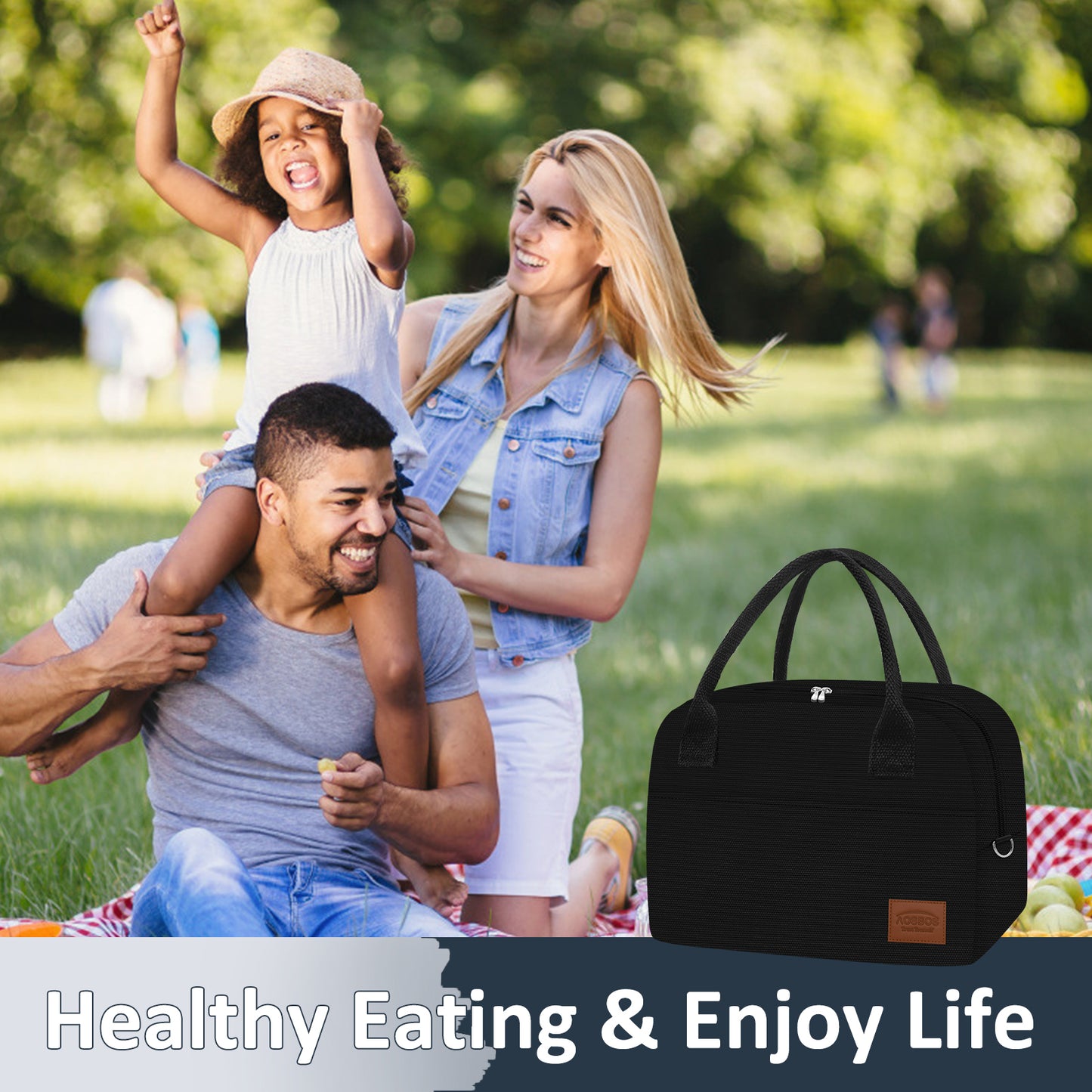 Aosbos Insulated Lunch Box for Women - Thermal Lunch Tote Cooler Bag, Reusable Meal Prep Container, Black - Aosbos Direct