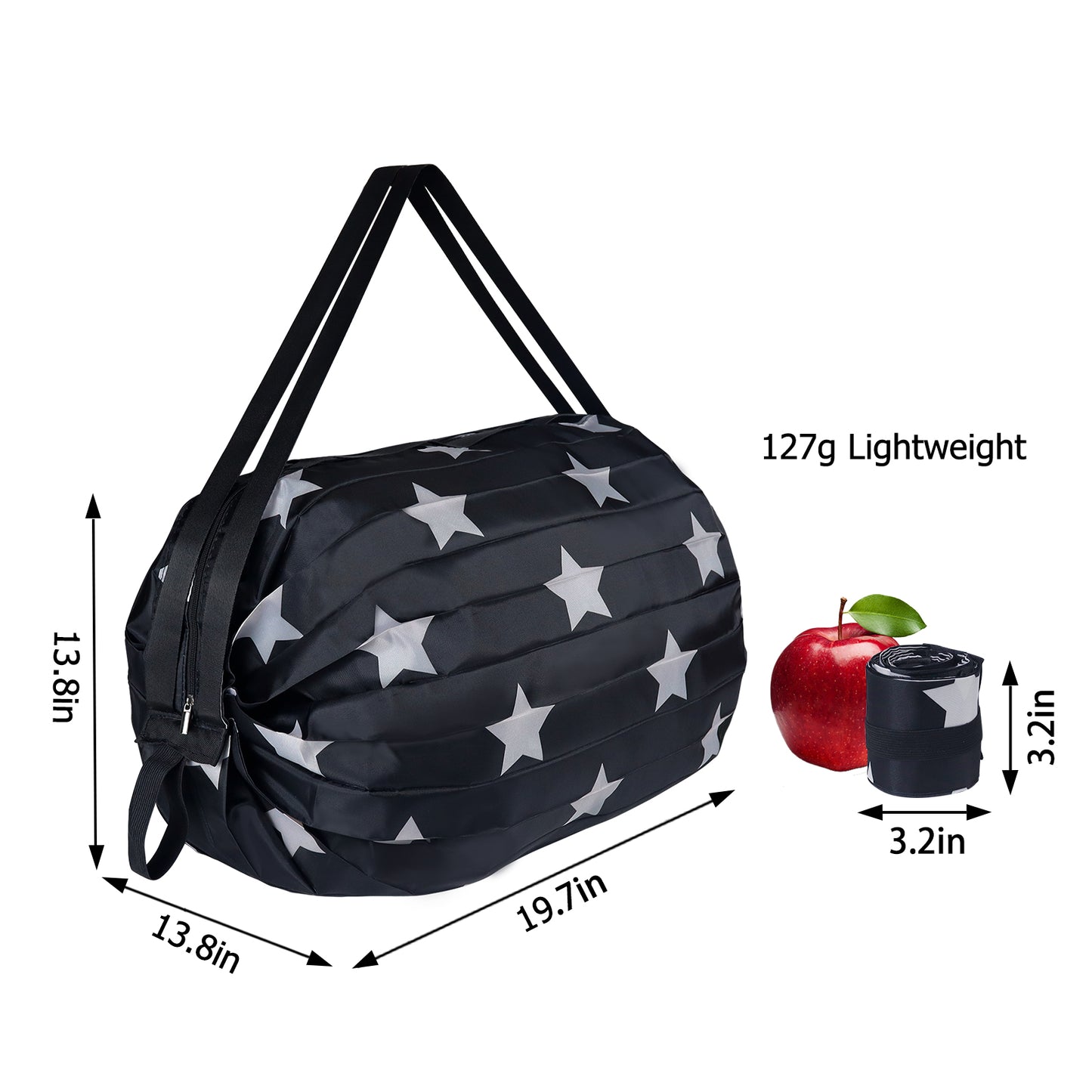 Aosbos Foldable Duffle Bag - Waterproof, Reusable Travel & Gym Backpack, Weekend Tote, Black Star - Aosbos Direct