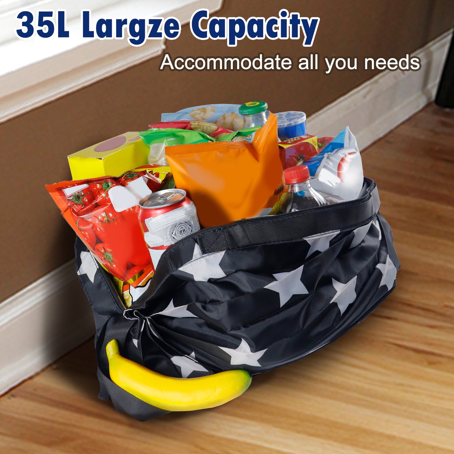 Aosbos Foldable Duffle Bag - Waterproof, Reusable Travel & Gym Backpack, Weekend Tote, Black Star - Aosbos Direct