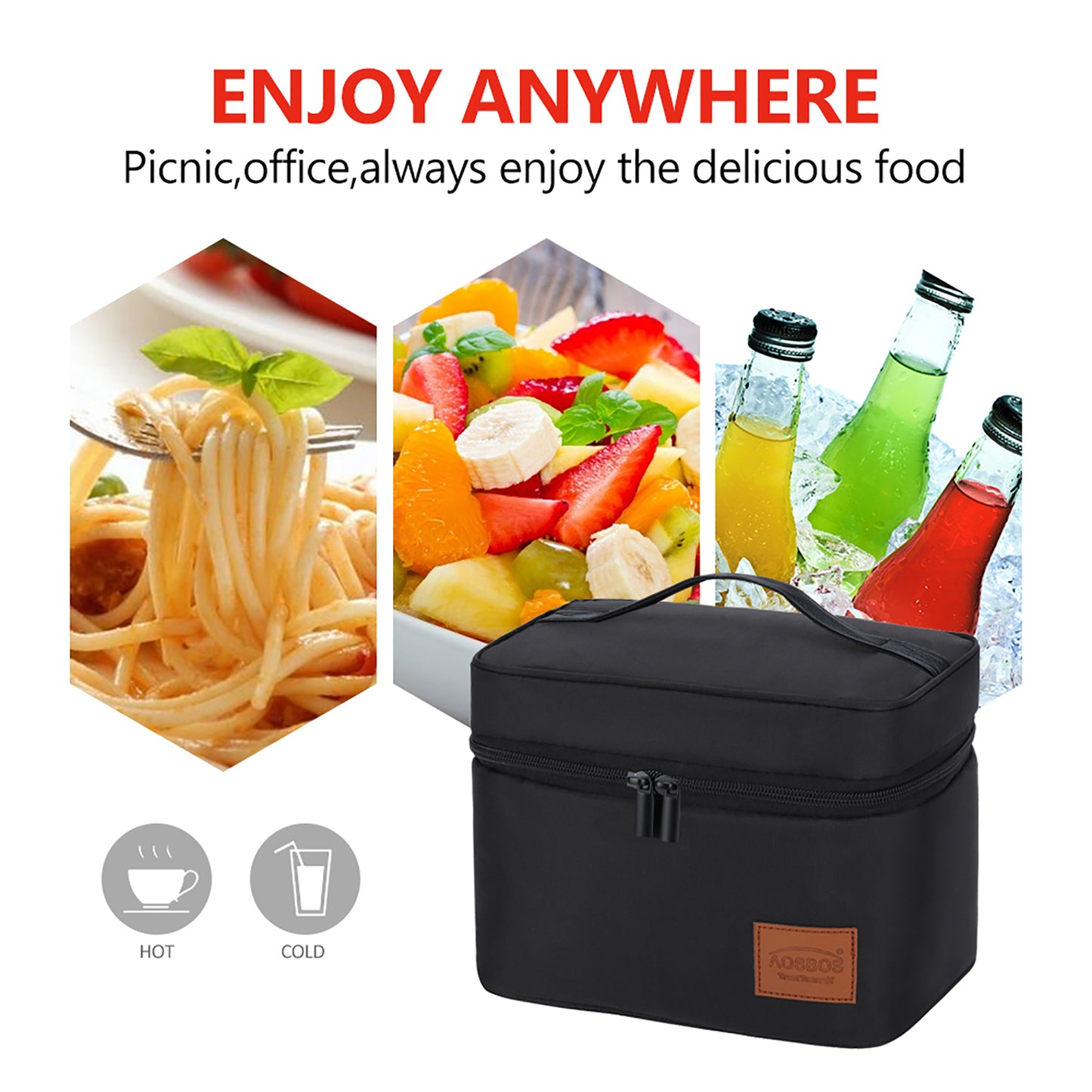 Aosbos Insulated Lunch Box Bag for Men & Women, 7.5L Thermal Cooler for Meal Prep, Bento Box, Work & Picnic, Black - Aosbos Direct