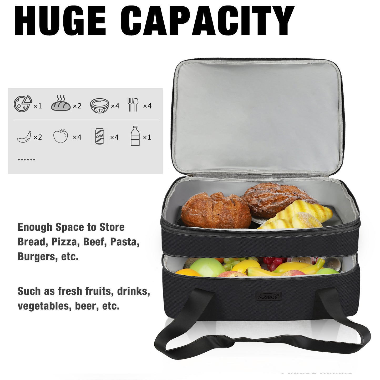 Aosbos Insulated Casserole Carrier for Hot/Cold Food, Fits 9 x 13 Inches, Expandable Food Bag - Aosbos Direct