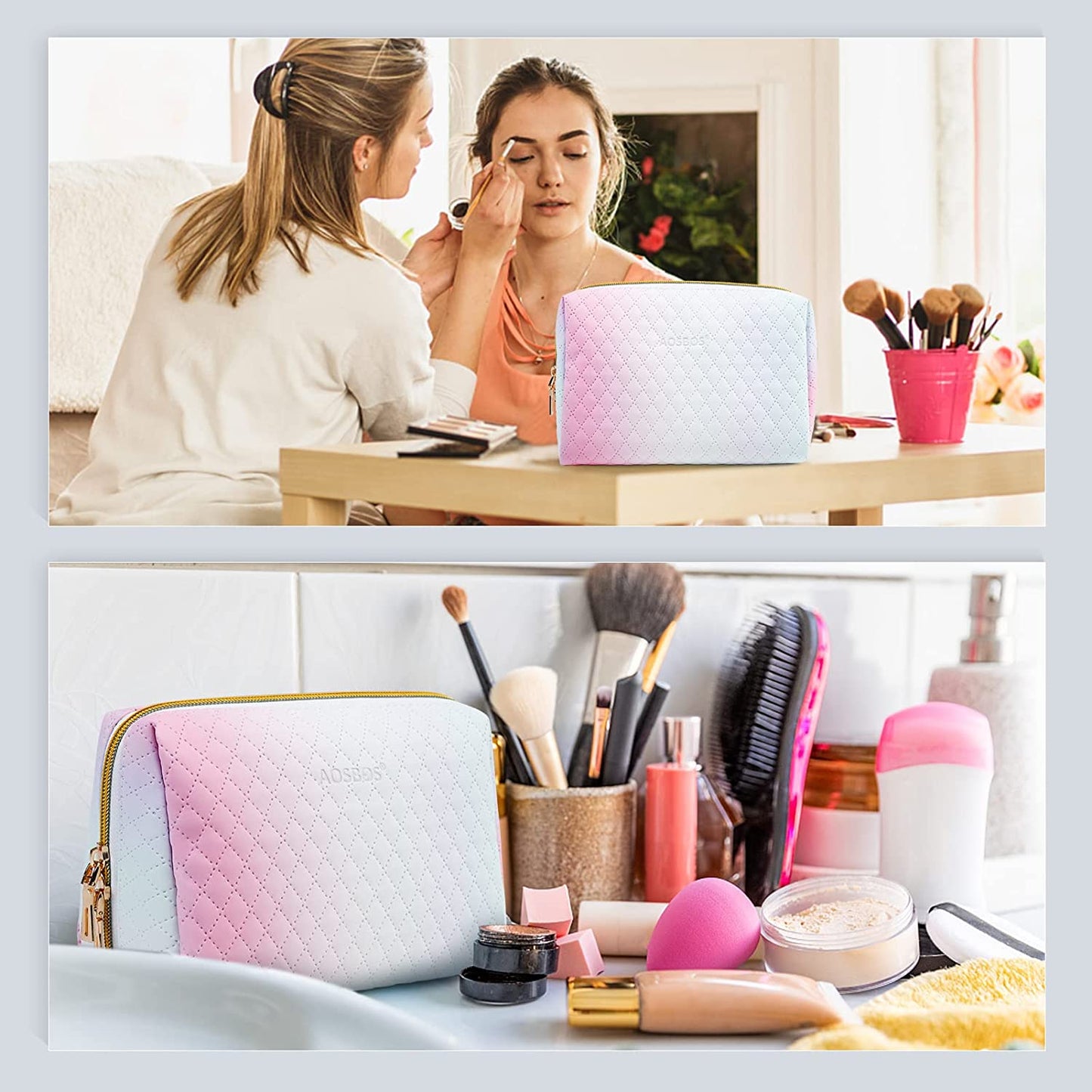 Aosbos Travel Makeup Bag - Zipper Cosmetic Pouch for Women & Girls, Essential Organizer - Aosbos Direct