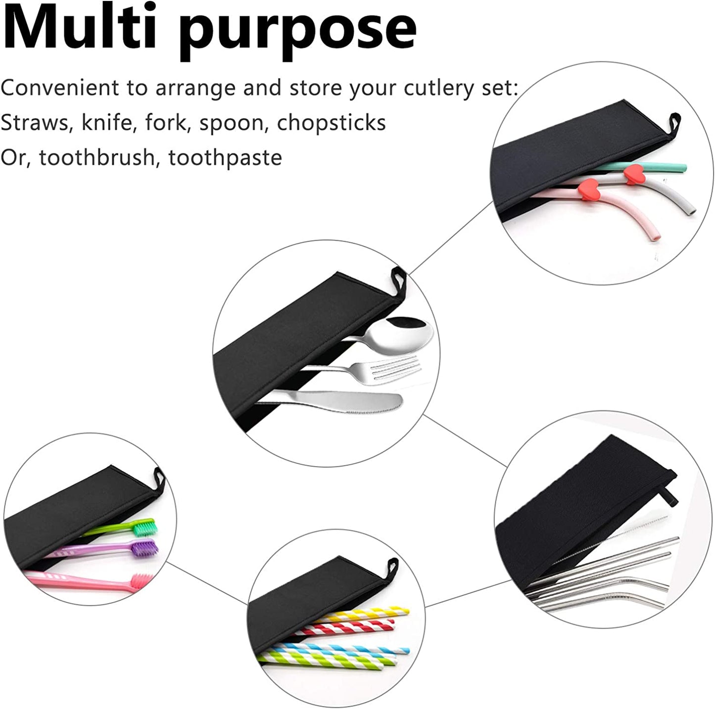 Aosbos Reusable Straws Case - Stainless Steel & Silicone Straws Pouch, Travel Utensil Set, Chopsticks Bag, Cutlery Set - Aosbos Direct