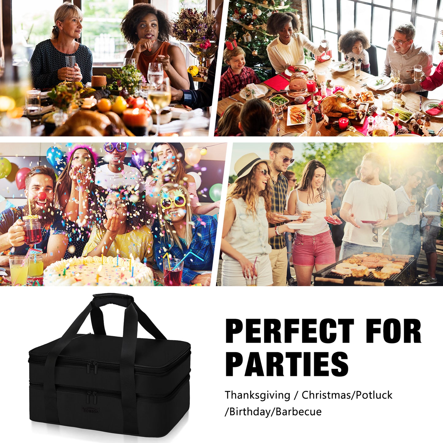 Aosbos Insulated Casserole Carrier for Hot/Cold Food, Fits 9 x 13 Inches, Expandable Food Bag - Aosbos Direct