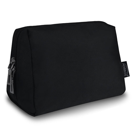 Aosbos Premium Small Makeup Bag, Compact Travel Cosmetic Pouch for Women, Black