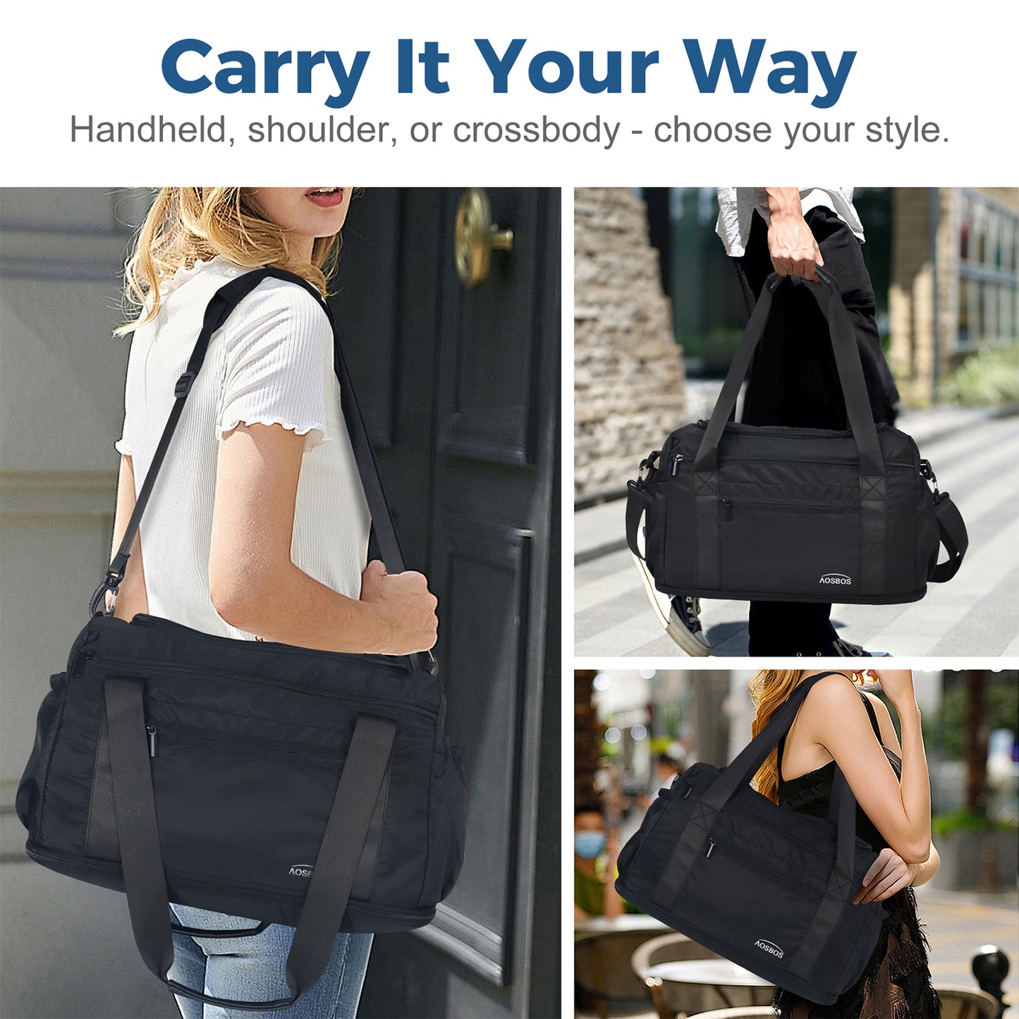 Aosbos Bags for sports - Expandable Weekender Bag for Airplanes, Carry On, Overnight, and Personal Item Travel