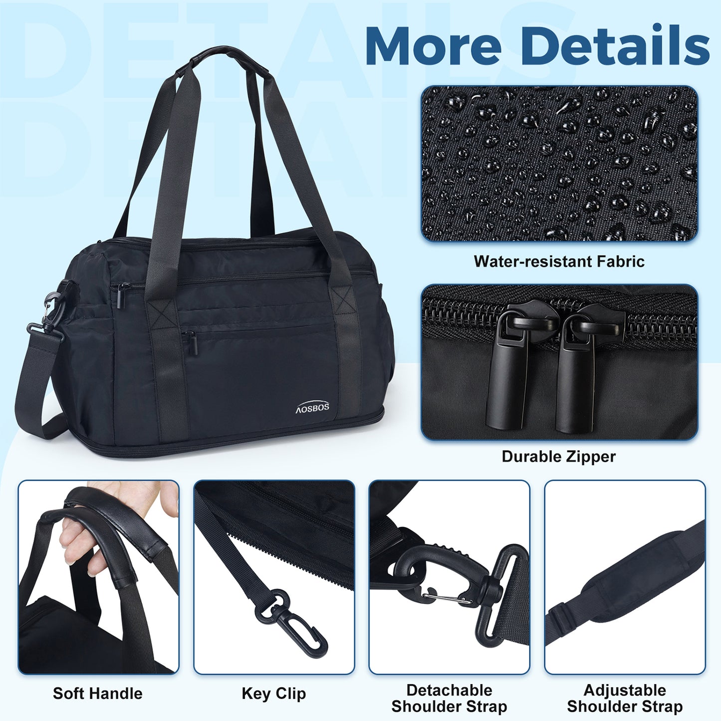 Aosbos Bags for sports - Expandable Weekender Bag for Airplanes, Carry On, Overnight, and Personal Item Travel