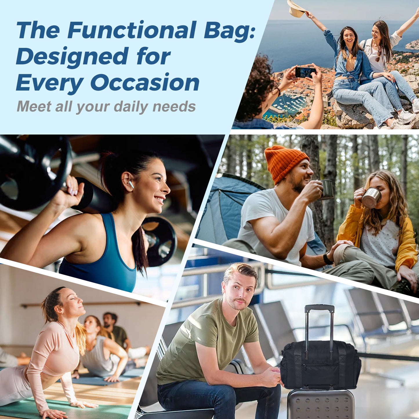 Aosbos Bags for sports - Expandable Weekender Bag for Airplanes, Carry On, Overnight, and Personal Item Travel