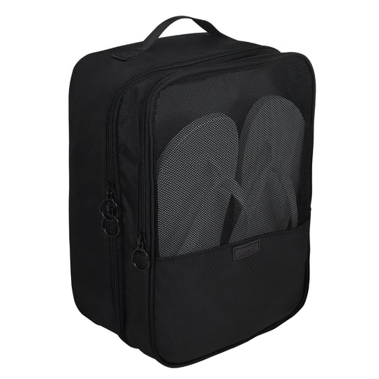 Aosbos 2-Layer Travel Shoe Bags with Trolley Sleeve - Portable Honeycomb Black Shoe Storage Pouch