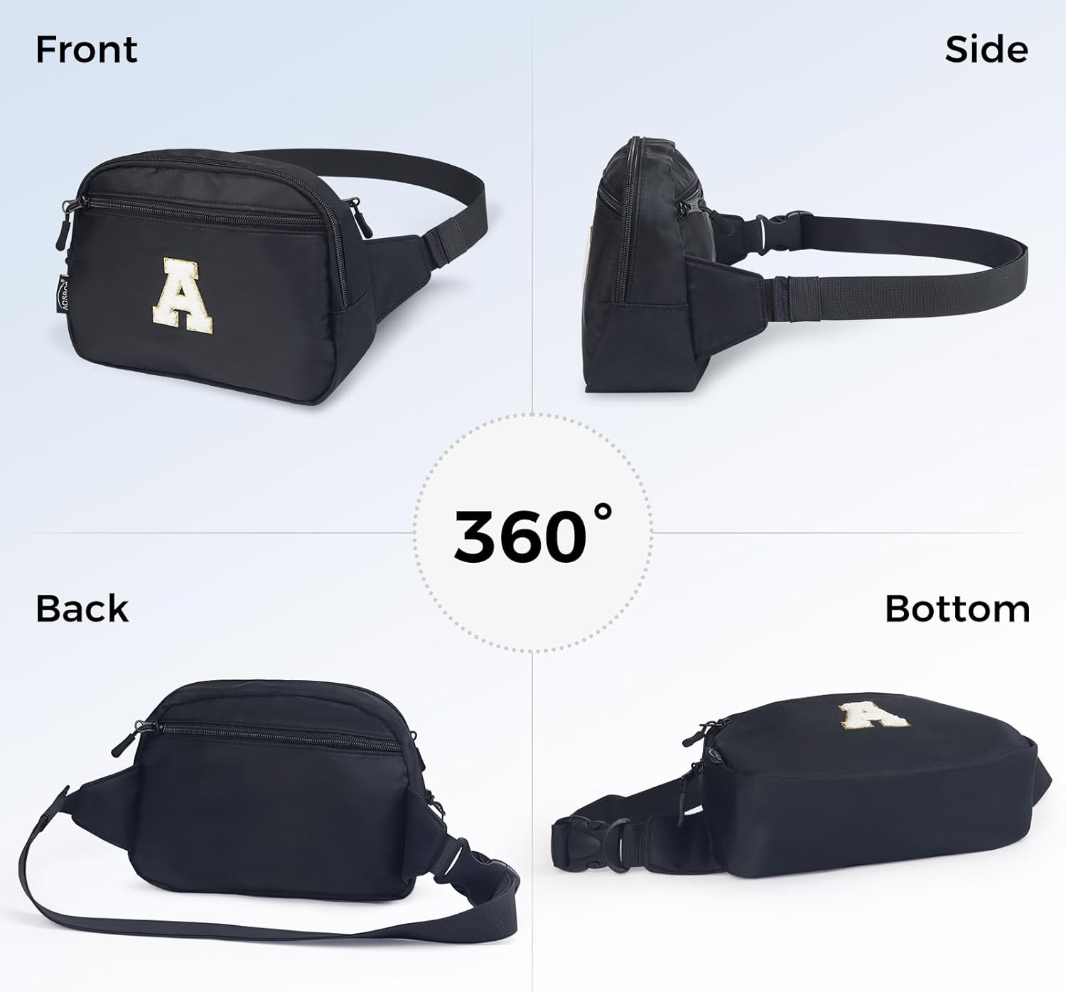 Aosbos Fanny Pack for Women Crossbody Bag | Adjustable Waist Pack with Multiple Compartments, Waterproof Travel Sling Bag for Running, Cycling, Dog Walking (Black, Gift Idea) - Aosbos Direct