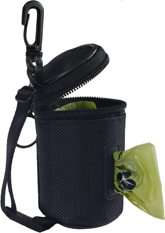 Aosbos Dog Poop Bag Holder with Leash Dispenser, Adjustable Strap, Zipper Pouch, Black