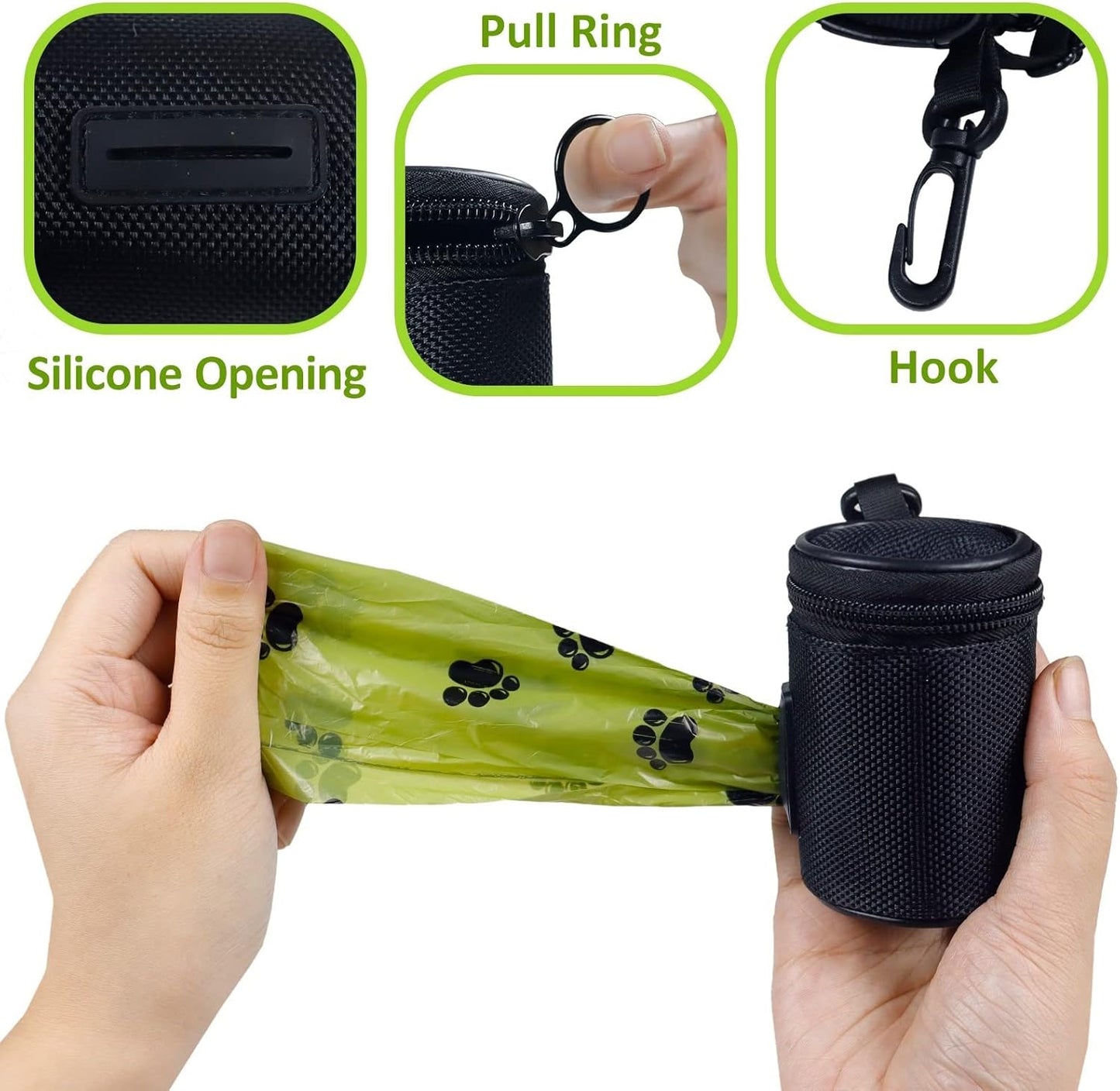 Aosbos Dog Poop Bag Holder for Leash, Dog Waste Bag Dispenser, Small Zipper Pouch with Adjustable Strap, Doggie Walking Accessories Outdoor, Black