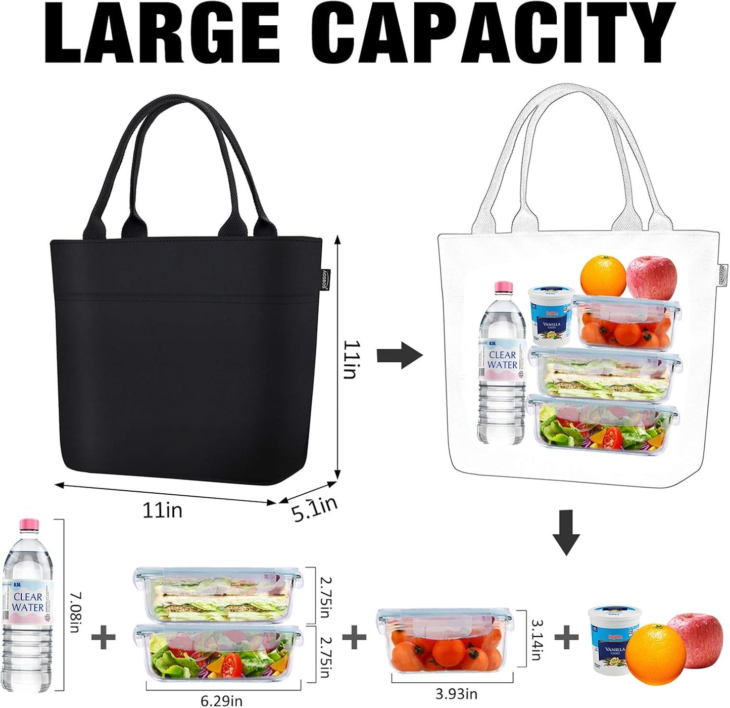 Aosbos Insulated Lunch Bag Cooler Tote - Reusable Food Organizer for Adults