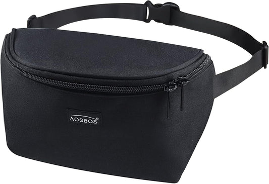 Aosbos Fanny Pack for Men & Women - Black Crossbody Waist Bag