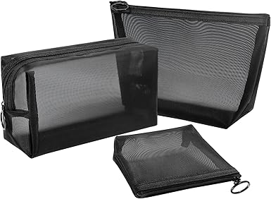 Aosbos 3-Piece Mesh Makeup Bag Set - Portable Cosmetic Pouch Organizer for Travel, Home & Office (3 Sizes)