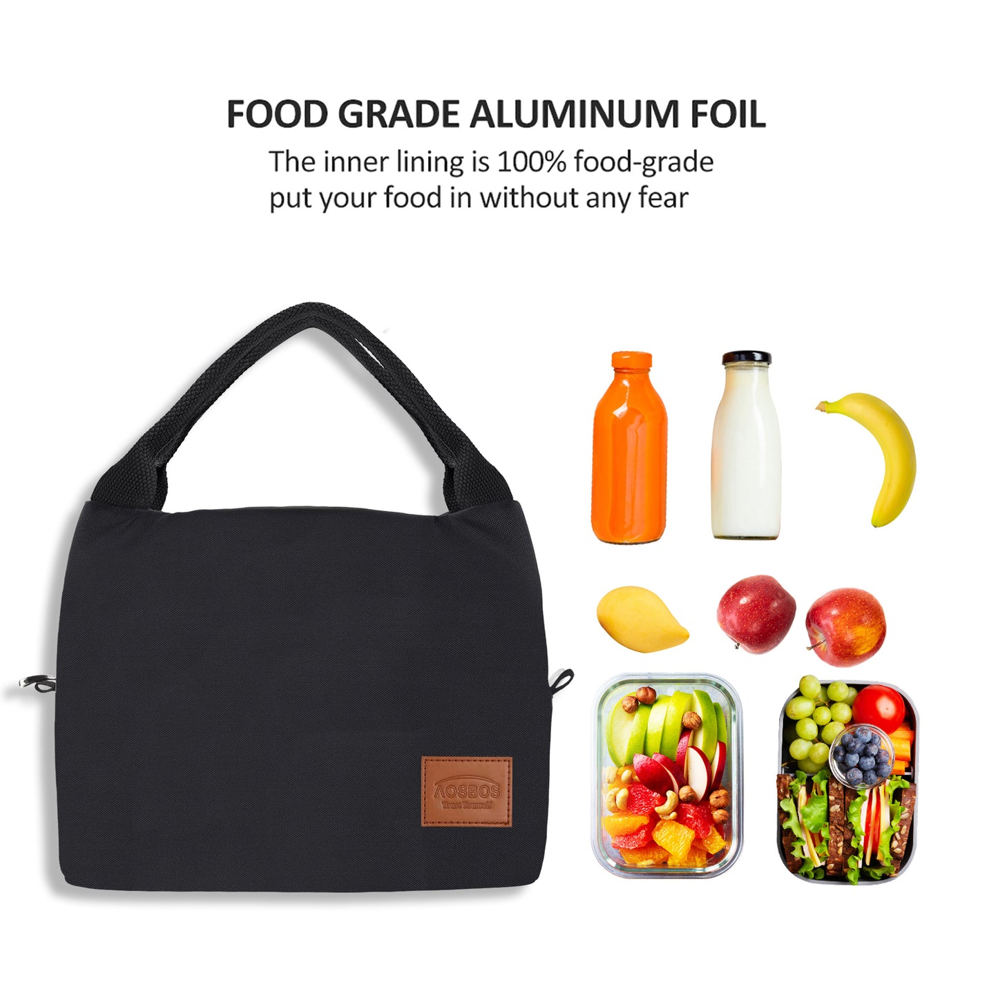 AOSBOS Insulated Lunch Bag for Women & Men - Tote Food Cooler Box