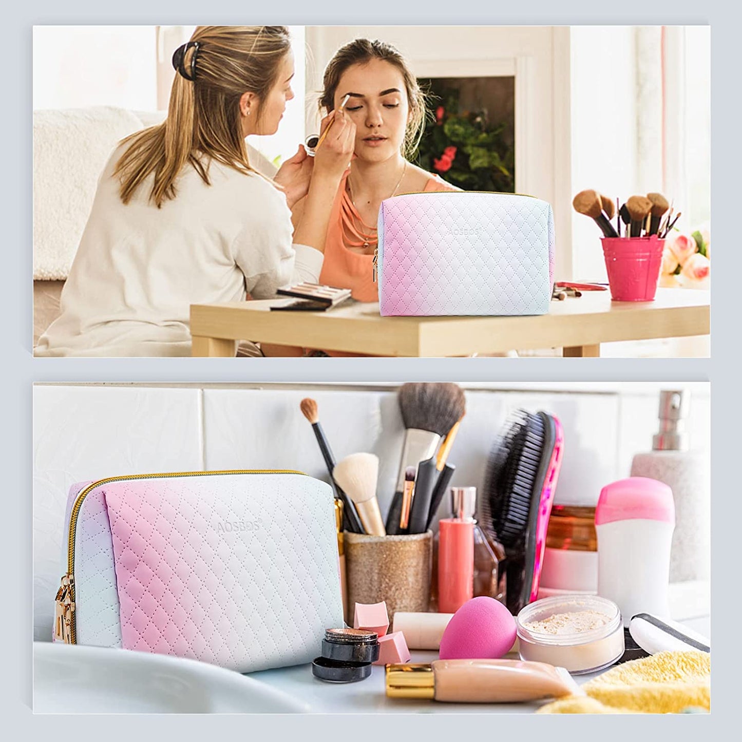 Aosbos Makeup Bag Travel Size Cosmetic Bag Zipper Makeup Pouch for Women Girls Travel Essentials Cosmetic Pouch Makeup Organizer Purse